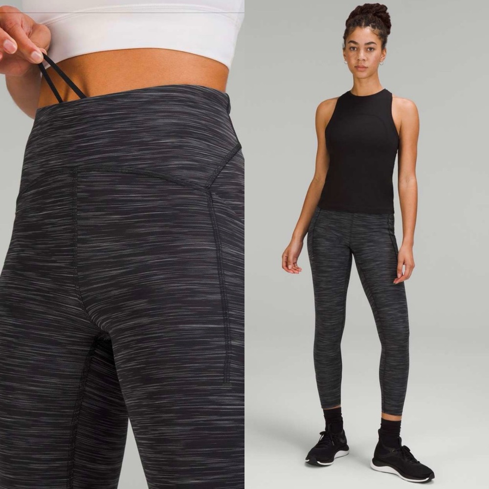 Lululemon Power Thru High-Rise Tights 25" in Heathered Black - Picture 2 of 9